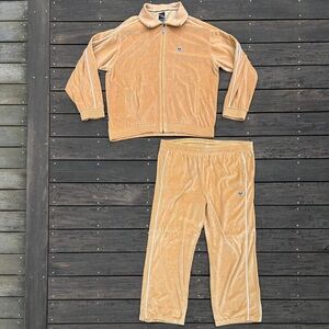 Vintage 90s Y2K Phat Farm Tan/Yellow Velour Tracksuit Jacket and Pants Set